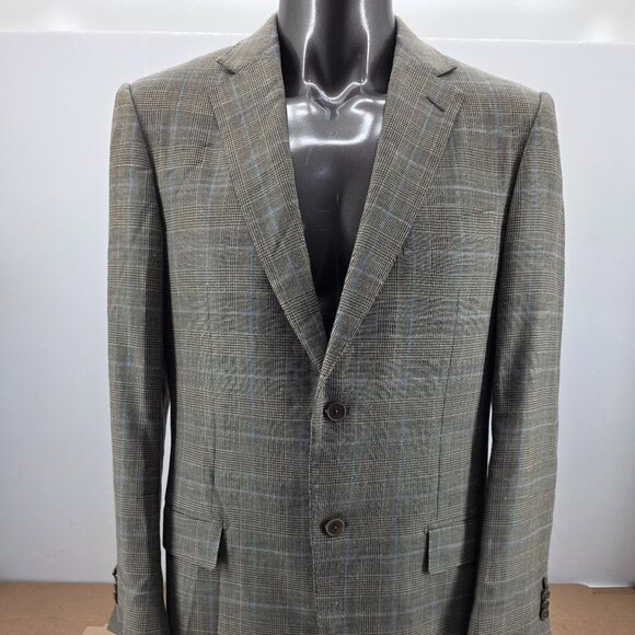 Ermenegildo Zegna 44L Sport Coat Gray Windowpane Wool Silk Linen Blazer Jacket - Picture 1 of 13